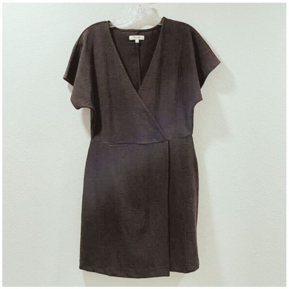 MADEWELL Surplice Dolman Short Sleeve V-Neck Woven Sheath Dress, Black - M - Picture 2 of 13